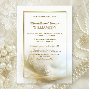 Elegant Gold Feather Wedding Reception Invitation