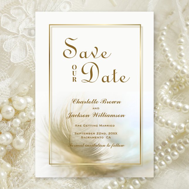 Elegant Gold Feather Wedding Save the Date (Creator Uploaded)