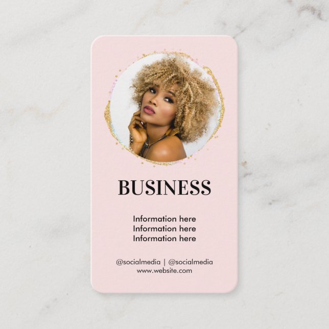 Elegant Gold Feminin Beauty Social Media Pink Business Card (Front)