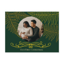 Elegant Gold Fern Frame Green Our First Christmas