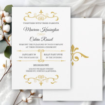 Elegant Gold Filigree on White, Wedding