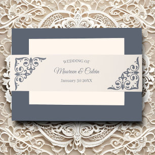 Elegant Gold Filigree on White Wedding Invitation Belly Band