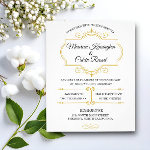 Elegant Gold Filigree on White, Wedding Invitation Flyer