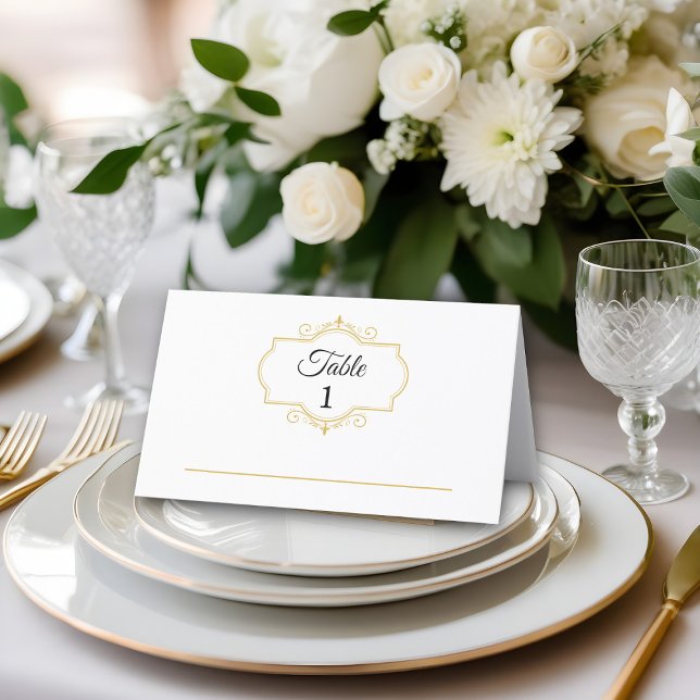 Elegant Gold Filigree on White, Wedding Place Card (Creator Uploaded)