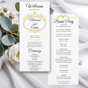 Elegant Gold Filigree on White Wedding Program