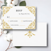 Elegant Gold Filigree on White, Wedding RSVP