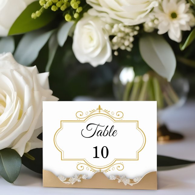 Elegant Gold Filigree on White, Wedding Table Number (Creator Uploaded)