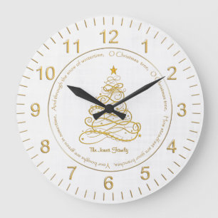 Elegant Gold Filigree Tree  "O Christmas Tree" Cir Large Clock