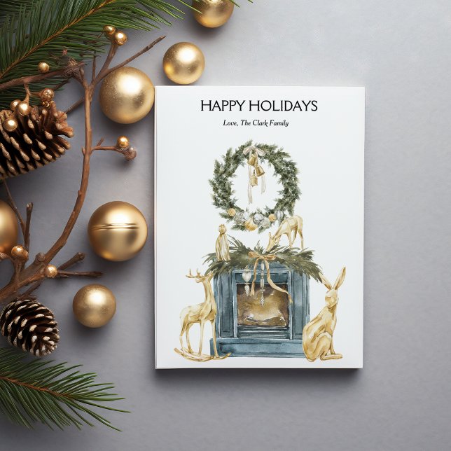 Elegant Gold Fireplace Christmas Flat Holiday Card (Creator Uploaded)