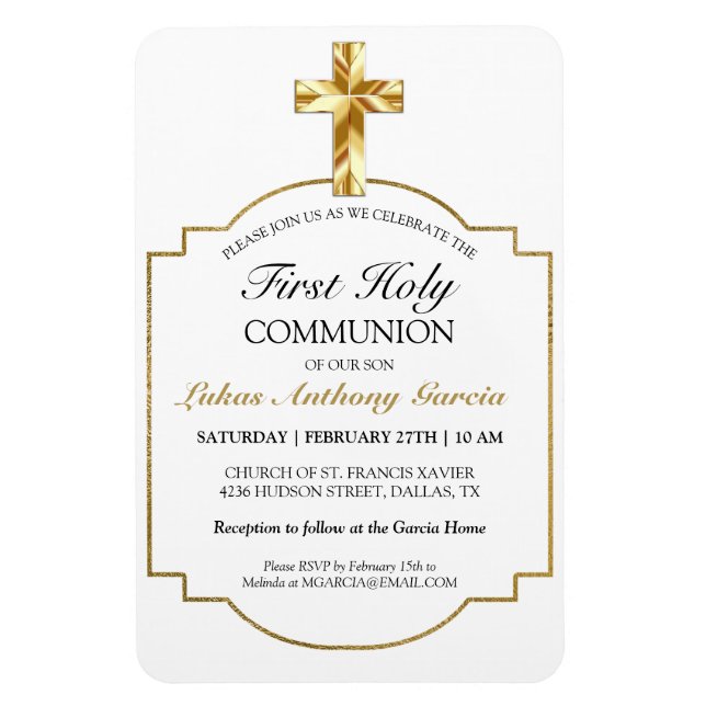 Elegant Gold First Holy Communion Invitation Magnet (Vertical)