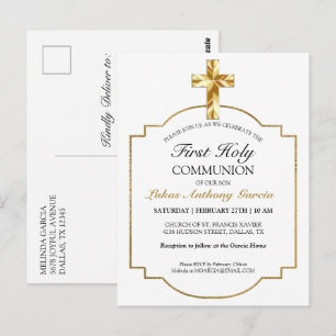 Elegant Gold First Holy Communion Invitation Postcard