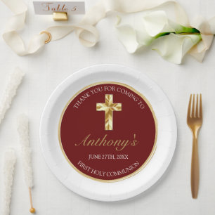 Elegant Gold First Holy Communion Thank You Paper Plate