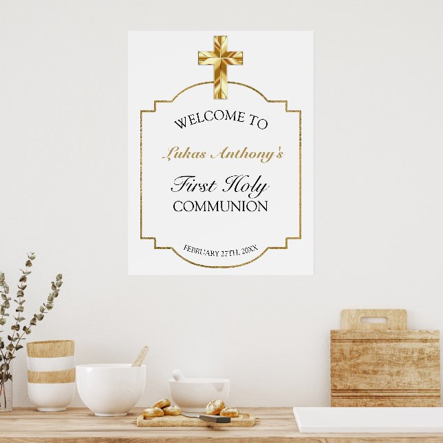 Elegant Gold First Holy Communion Welcome Sign (Kitchen)
