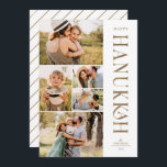 Elegant Gold Five Photo Collage Hanukkah   Holiday Card<br><div class="desc">Send stylish Hanukkah greetings with these beautiful 5 photo collage flat cards! They feature five photo templates on the left of the card, with elegant, modern typography on the right, reading "Happy Hanukkah" in faux gold foil. The back of the card contains simple diagonal stripes in faux gold foil over...</div>