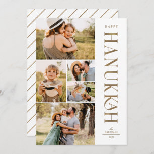Elegant Gold Five Photo Collage Hanukkah Holiday Card