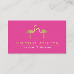 Elegant Gold Flamingos Event Planner Pink Business Card