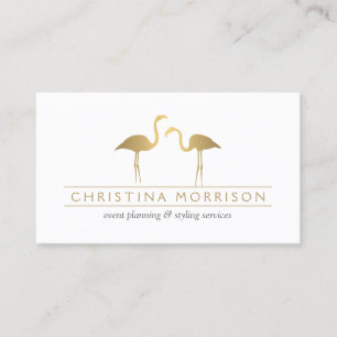 Elegant Gold Flamingos Event Planner White Business Card