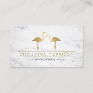 Elegant Gold Flamingos Event Planner White Marble Business Card