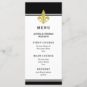 Elegant Gold Fleur de Lis Black and White Menu