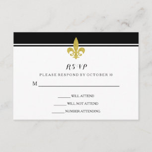 Elegant Gold Fleur de Lis Black and White RSVP Card