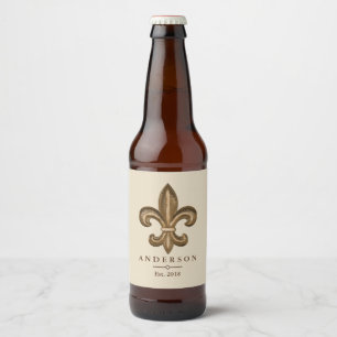 Elegant Gold Fleur de Lis & Taupe   Personalised Beer Bottle Label