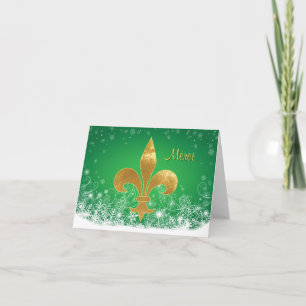 Elegant Gold Fleur Green Holiday Thank You Card