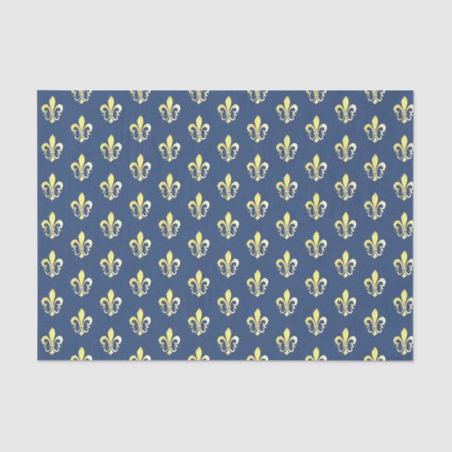 Elegant Gold Fleurs de lys French Blue Background Tissue Paper (Front)