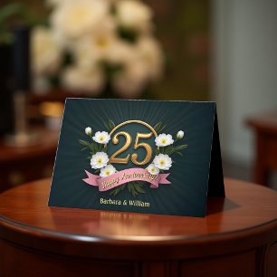 Elegant Gold Floral 25th Wedding Anniversary Card