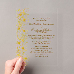 Elegant Gold Floral 40th Wedding Anniversary Acrylic Invitations