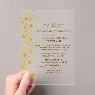 Elegant Gold Floral 45th Wedding Anniversary Acrylic Invitations