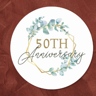 Elegant Gold Floral 50th Wedding Anniversary Classic Round Sticker