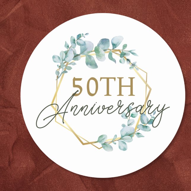 Elegant Gold Floral 50th Wedding Anniversary Classic Round Sticker (Creator Uploaded)