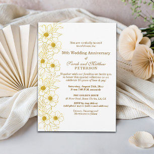 Elegant Gold Floral 50th Wedding Anniversary Invitation