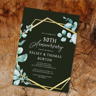 Elegant Gold Floral 50th Wedding Anniversary Invitation