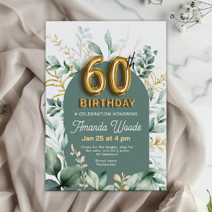 Elegant Gold Floral 60th Birthday Invitation