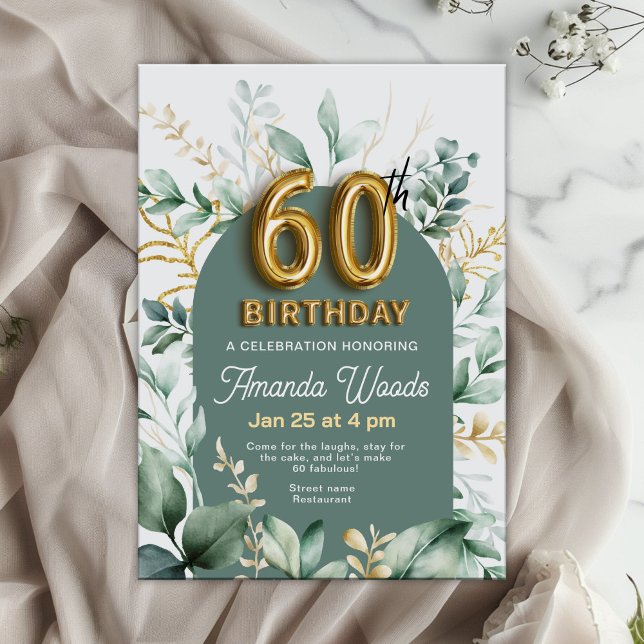 Elegant Gold Floral 60th Birthday Invitation (Creator Uploaded)