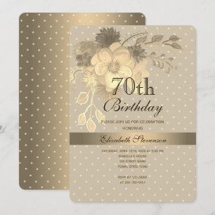 Elegant Gold Floral 70th Birthday Invitation