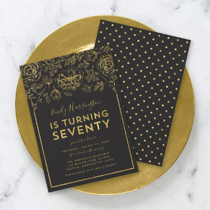 Elegant Gold Floral 70th Birthday Party Invitation