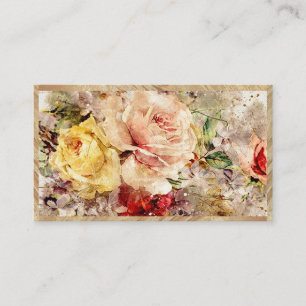 Elegant Gold Floral Abstract Watercolor Rustic Business Card