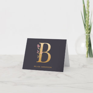 Elegant Gold Floral B Monogram Chic Personalised Note Card