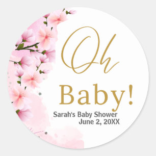 Elegant Gold Floral Baby Shower  Classic Round Sticker
