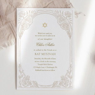 Elegant Gold Floral Bat Mitzvah Invitation