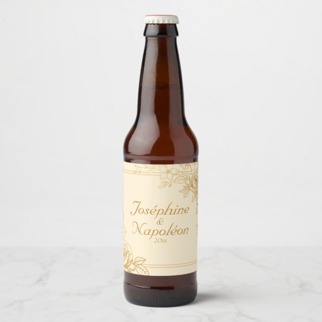 Elegant Gold Floral Beer Bottle Label (Front)