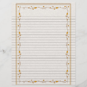Elegant Gold Floral Border Lined Recipe Page