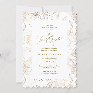Elegant Gold Floral Botanical Baptism Photo Invitation