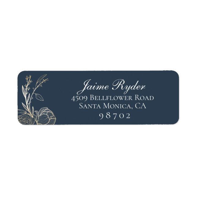 Elegant Gold Floral Botanical Return Address Label (Front)