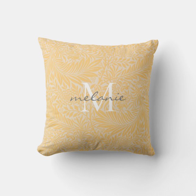 Elegant Gold Floral Botanical Script Monogram Cushion (Front)