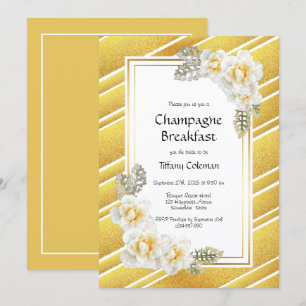 Elegant Gold Floral Bridal Champagne Breakfast Invitation