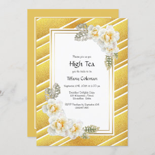 Elegant Gold Floral Bridal High Tea Invitation