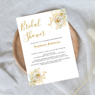 Elegant Gold Floral Bridal Shower  Invitation